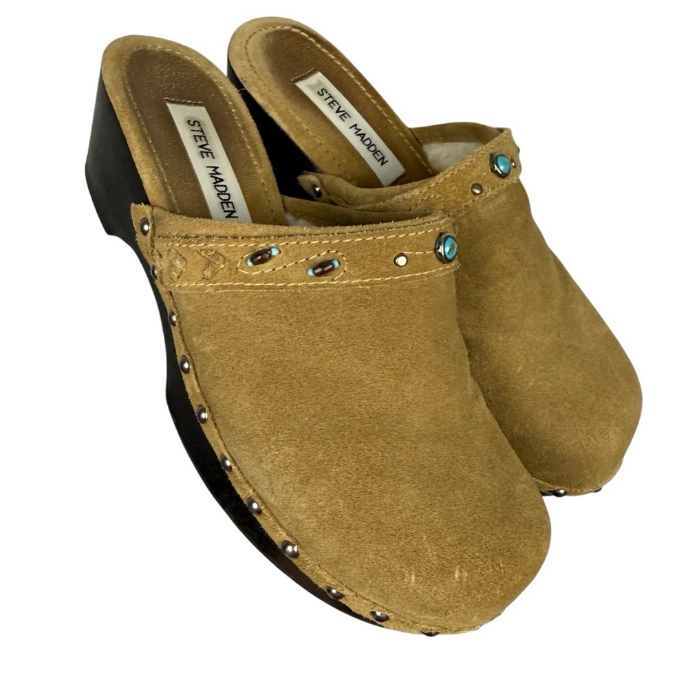 Steve Madden Suede Turquoise Studded Boho Mule Clogs